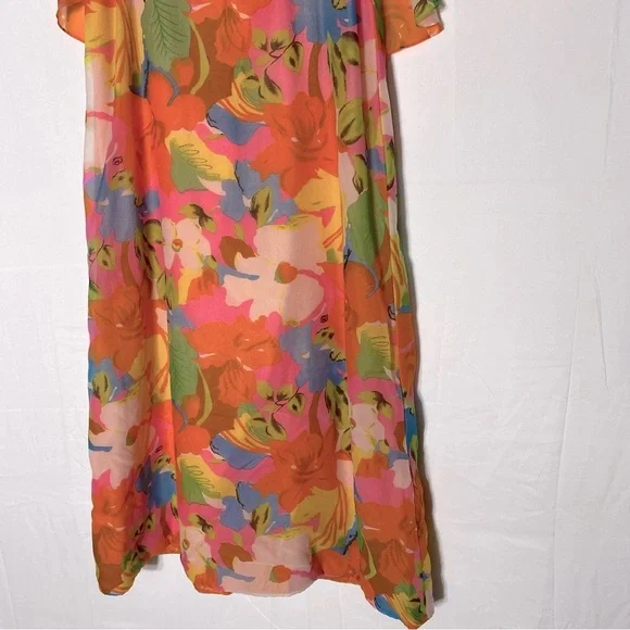 Vintage 60’s 70’s Orange Pink Blue Floral Capelet Chiffon Maxi Dress M Boho - Picture 14 of 16